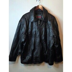 Vintage Excelled Leather Jacket Coat Mens Large Black Bomber Zip 90s Biker